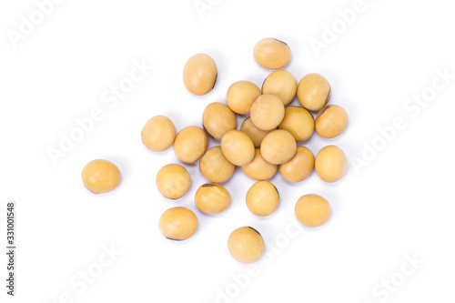 Soy beans isolated on white background. Top view. 