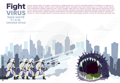 Vector illustration fight covid-19 corona virus. cure corona virus. Doctor fight virus concept. corona viruses vaccine concept.