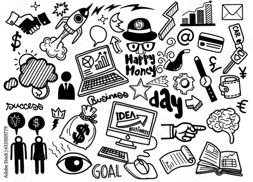 Hand Drawn Business background,Business Idea doodles icons se, Doodles vector illustration..