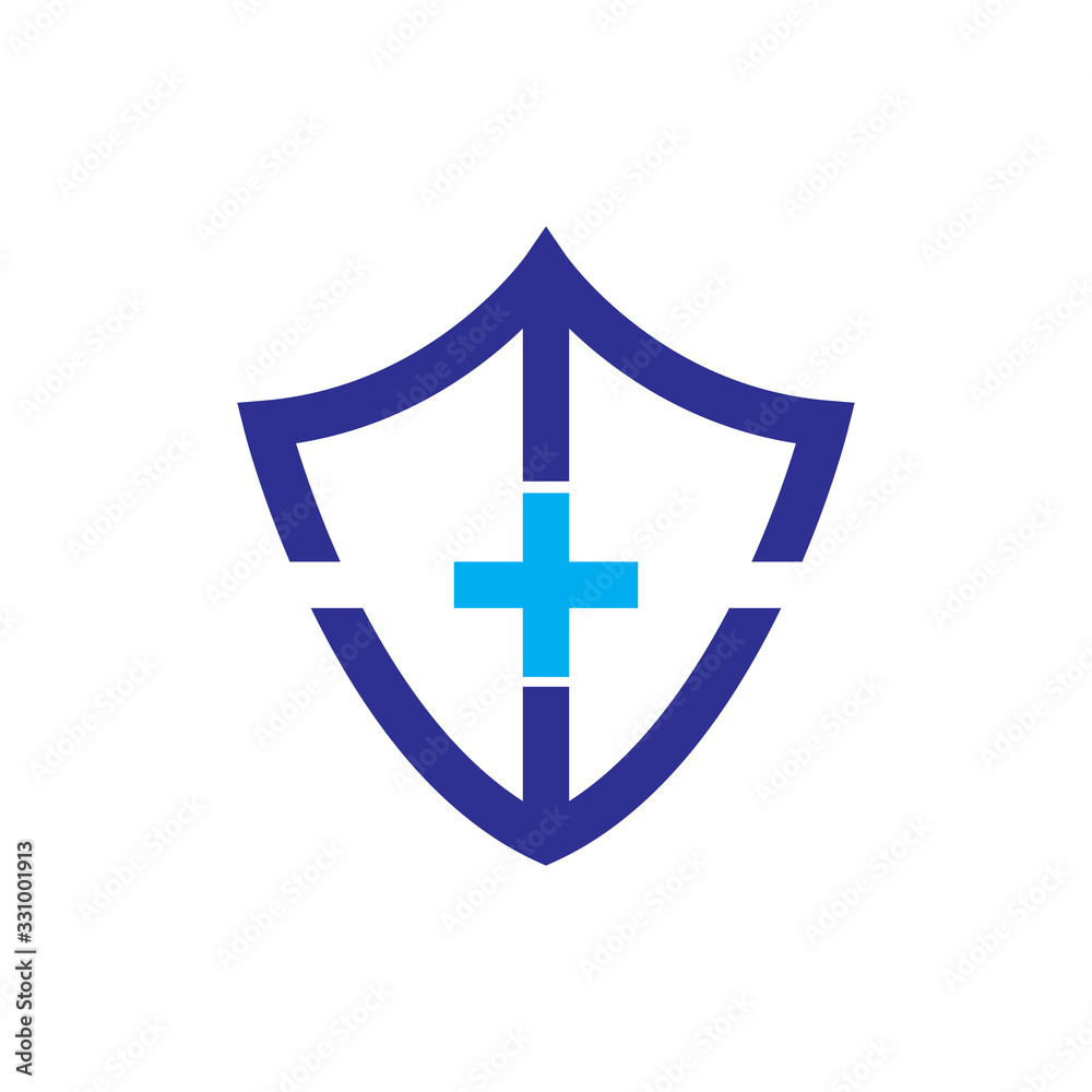 Fototapeta premium Shield with MW letter and Plus medical logo design vector