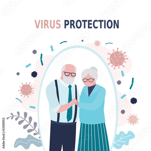  Old people characters is protected from viruses and diseases. Good immunity, vaccination and a healthy lifestyle.