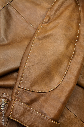 Detail of light brown leather clothing