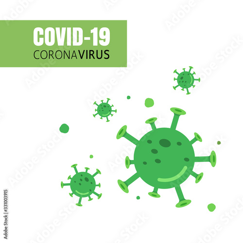 Illustration of corona virus with word covid-19 on white background