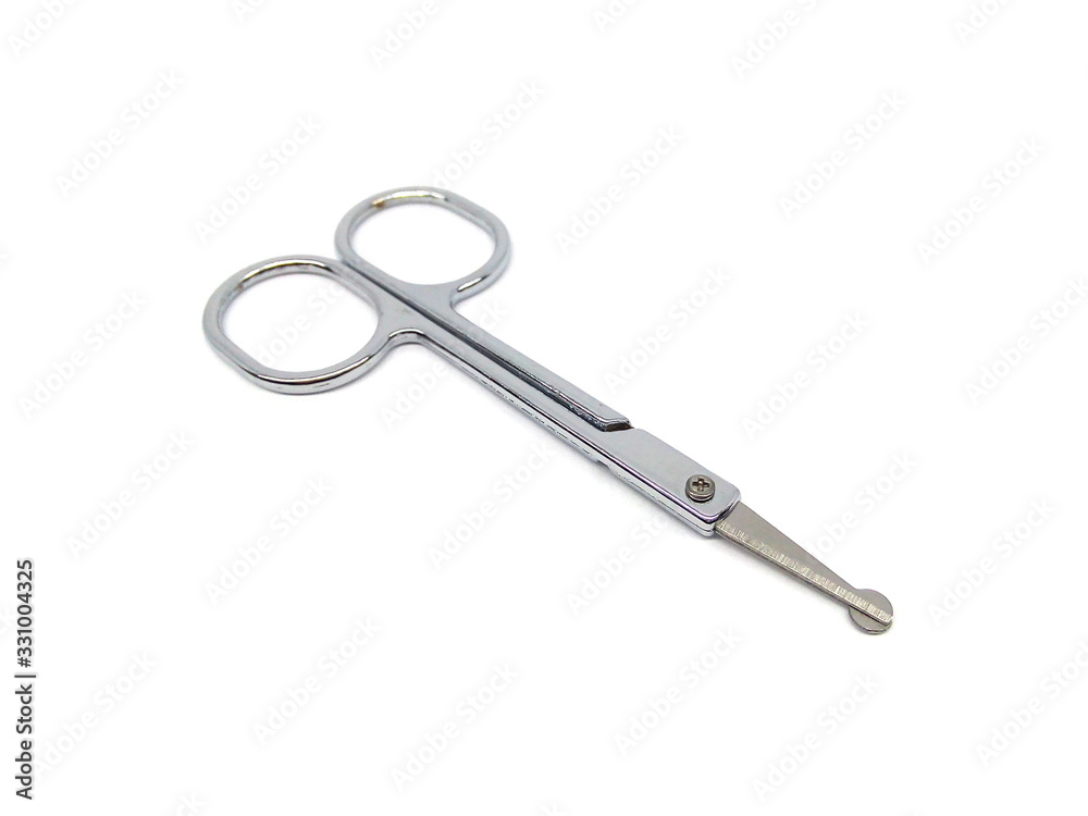 Nose hair scissors or nose hair clipper isolated on white background. Cuticle cutter. Cuticle scissors. Manicure scissors. Nail clipper. Nail cutter. Nose hair scissors or nose hair clipper isolated on white background. Cuticle cutter. Cuticle scissors. Manicure scissors. Nail clipper. Nail cutter.