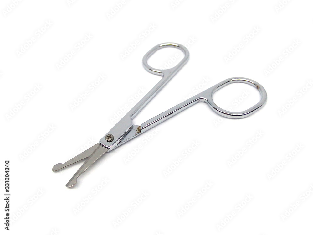 Nose hair scissors or nose hair clipper isolated on white background. Cuticle cutter. Cuticle scissors. Manicure scissors. Nail clipper. Nail cutter. Nose hair scissors or nose hair clipper isolated on white background. Cuticle cutter. Cuticle scissors. Manicure scissors. Nail clipper. Nail cutter.