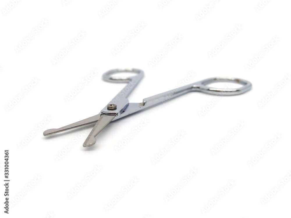 Nose hair scissors or nose hair clipper isolated on white background. Cuticle cutter. Cuticle scissors. Manicure scissors. Nail clipper. Nail cutter. Nose hair scissors or nose hair clipper isolated on white background. Cuticle cutter. Cuticle scissors. Manicure scissors. Nail clipper. Nail cutter.