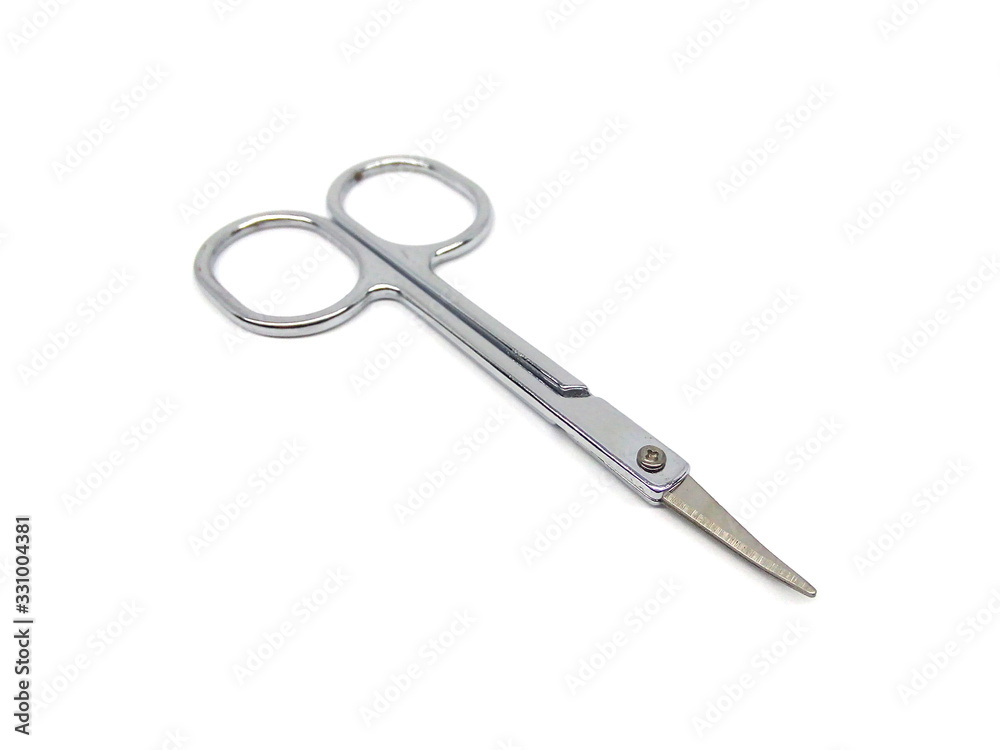 Nose hair scissors or nose hair clipper isolated on white background. Cuticle cutter. Cuticle scissors. Manicure scissors. Nail clipper. Nail cutter. Nose hair scissors or nose hair clipper isolated on white background. Cuticle cutter. Cuticle scissors. Manicure scissors. Nail clipper. Nail cutter.