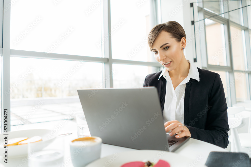 Happy Business woman working out of office Happy Business woman working out of office