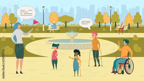 Teacher in Local Park with Group Disabled Children