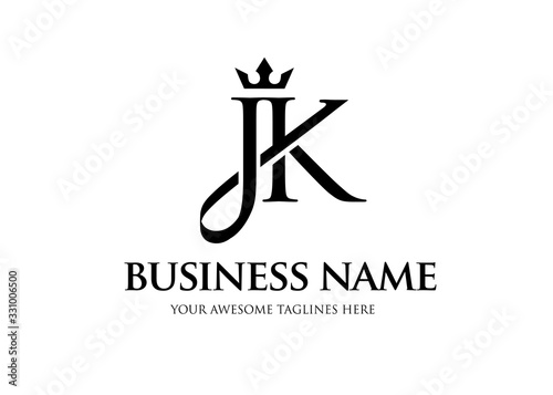 elegant initial letter jk with crown logo vector, Creative Lettering Logo Vector Illustration. photo