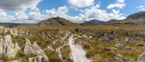 Panorama of the undulating relief and vegetation of rupestrian fields, where its diversity is very high and many species are found, Serra do Cipó, Santana do Riacho, Minas Gerais, Brazil photo