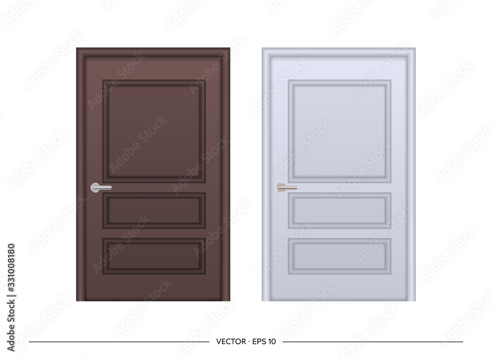 Set of vector realistic doors isolated on white background. Entrance door with glass insert. Set of vector realistic doors isolated on white background. Entrance door with glass insert.
