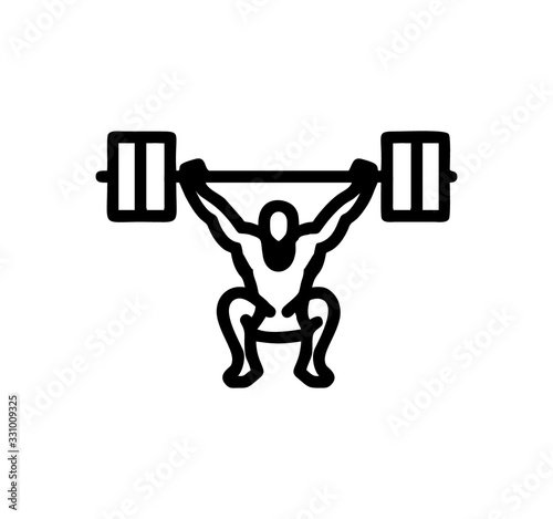 Weightlifter with dumbel in black and white isolated vector for a sign, logo, apps or website