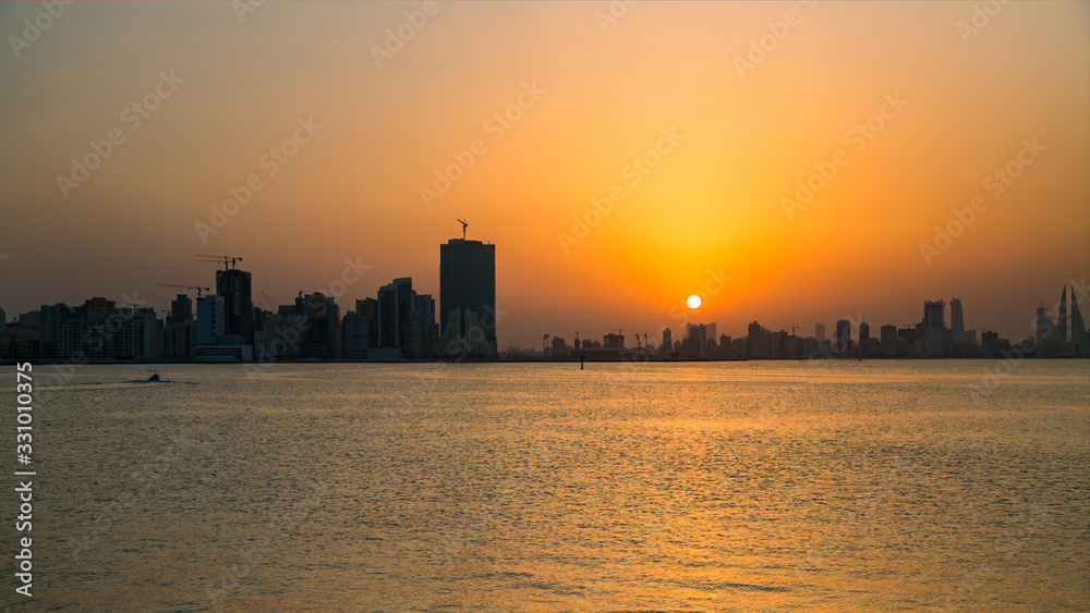 Beautiful view of Bahrain Skyline at dusk