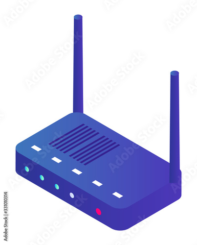 WiFi router, wireless ethernet modem, smart home element, isolated device vector. Internet providing equipment and network, signal transmission. Digital connection or link and WLAN system, isometric