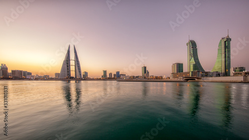 Beautiful view of Bahrain Skyline with World Trade Center and other high rise buildings in the city photo