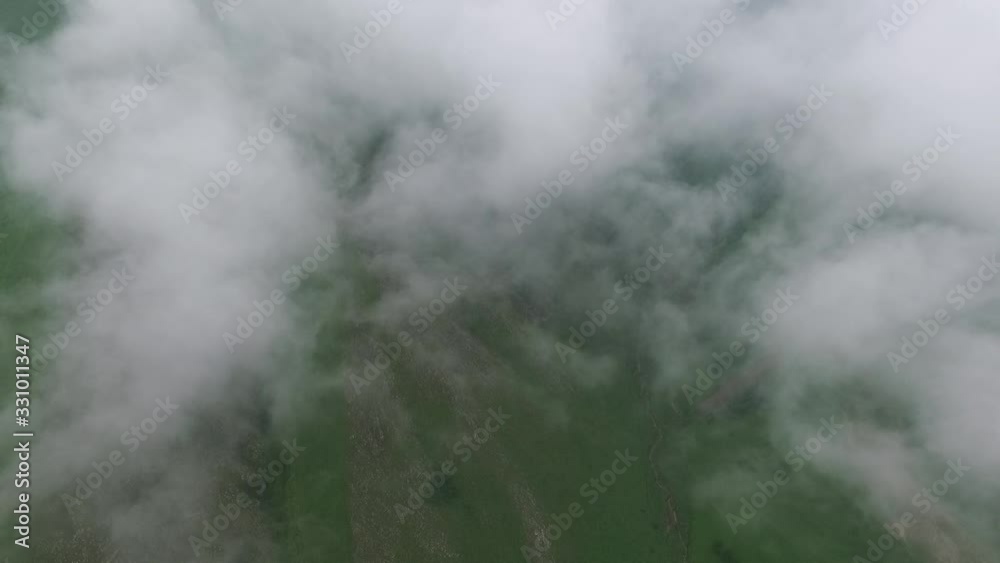 Aerial Panoramic View clouds in valley Aerial Panoramic View clouds in valley