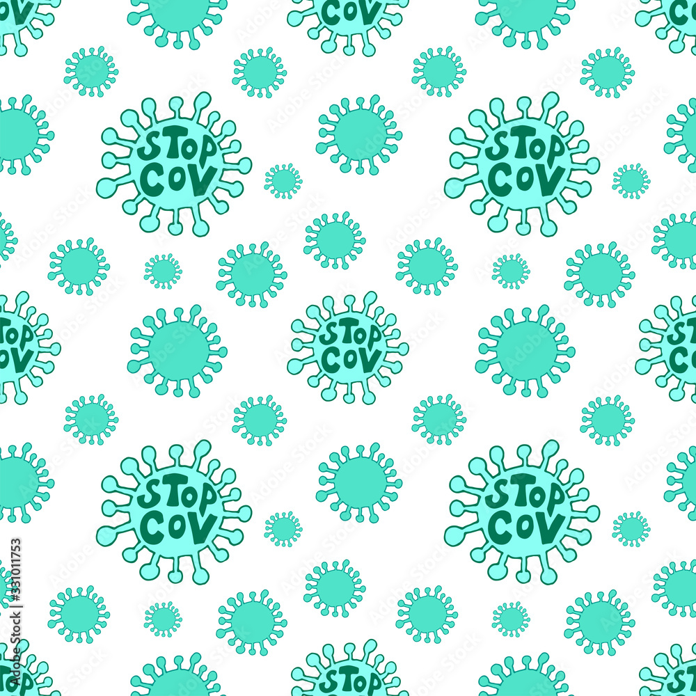 Coronavirus bacterias seamless pattern on white background vector illustration. Medical concept with dangerous cells. Health risk disease. Coronavirus bacterias seamless pattern on white background vector illustration. Medical concept with dangerous cells. Health risk disease.