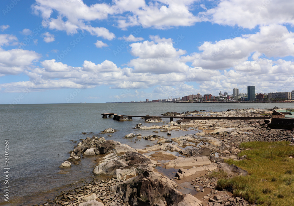 The beautiful landscape of the coast of Montevideo seen from the Rambla.
