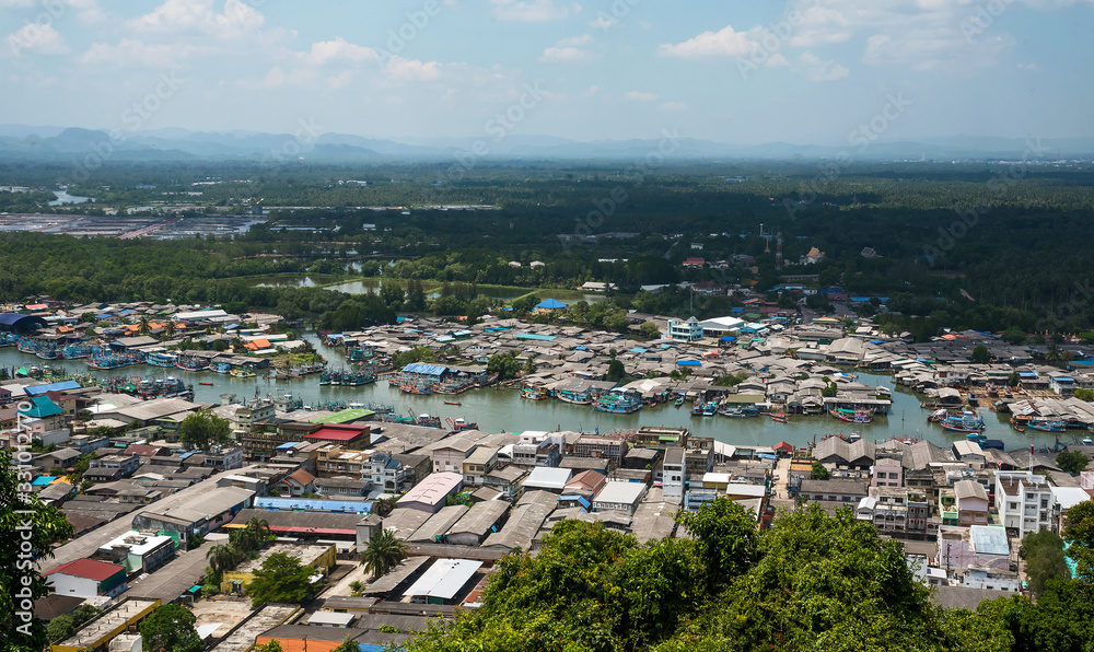 Aerial view Pak Nam Chumphon, Chumphon Thailand.