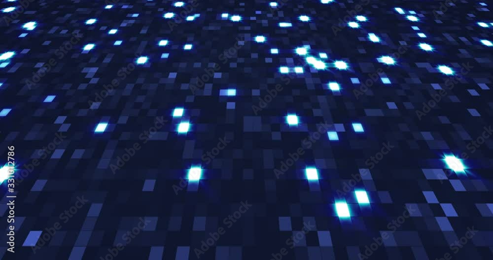 Blue neon technology background. Glittering blue poligons moving in a cyberspace. Seamless loop 4k