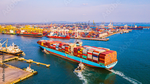 Cargo containers ship logistics transportation Container Ship Vessel Cargo Carrier. import export logistic international export and import services export products worldwide photo