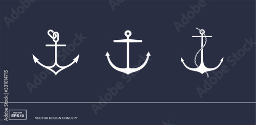 Set of anchor emblems. Modern minimal flat design style. Simple logotype templates. Vector illustration.