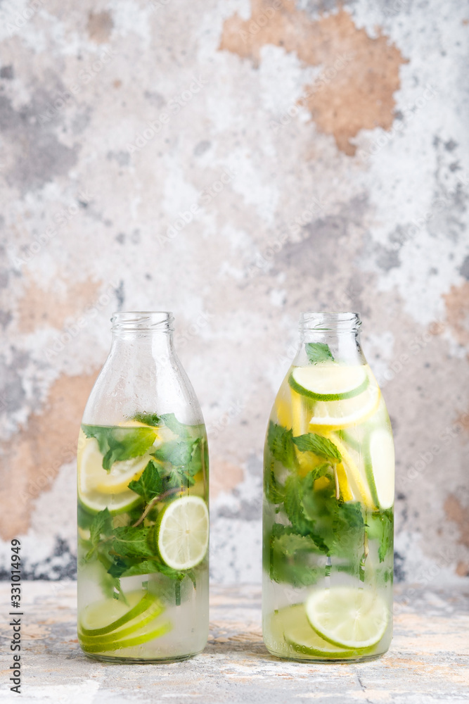 Homemade mint lemonade in a bottle