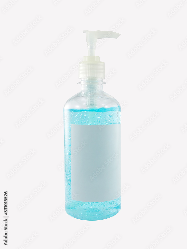 hand sanitizer in transparent bottle with pump lid and blank label isolated on white hand sanitizer in transparent bottle with pump lid and blank label isolated on white