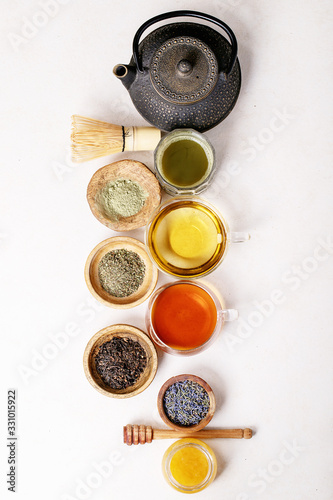Variety of green, black and matcha tea