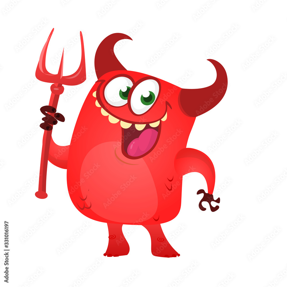 Cartoon funny devil laughing and holding a trident. Vector illustration for Halloween. Cartoon funny devil laughing and holding a trident. Vector illustration for Halloween.