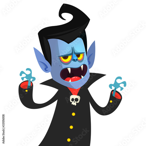 Cute cartoon vampire smiling. Vector illustration isolated