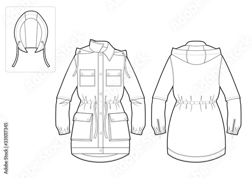 Vector illustration of women's parka. Front and back