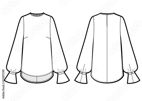 Vector illustration of women's blouse. Front and back