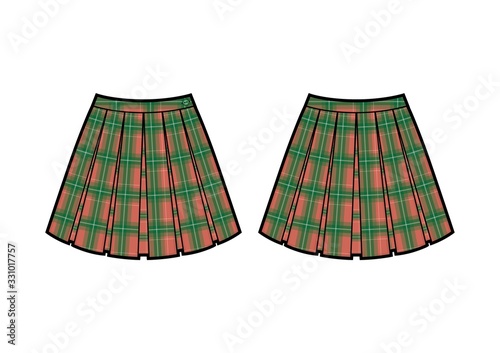 skirt fashion flat sketch. skirt with checkered print