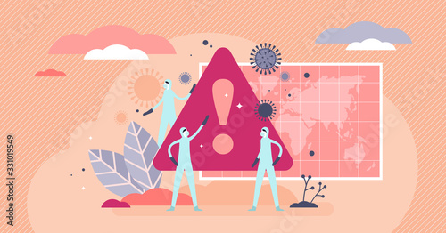 Pandemic alert concept, flat tiny persons vector illustration