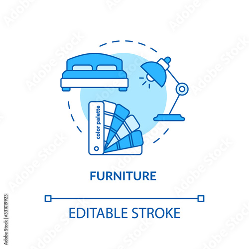 Room furnishing design studio concept icon. Furniture making idea thin line illustration. Interior items designing and manufacture. Vector isolated outline RGB color drawing. Editable stroke