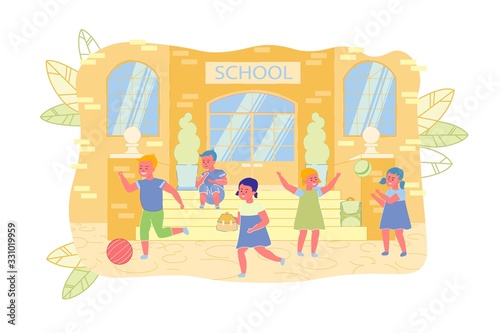 Lonely Little Boy among Happy Children Classmates.