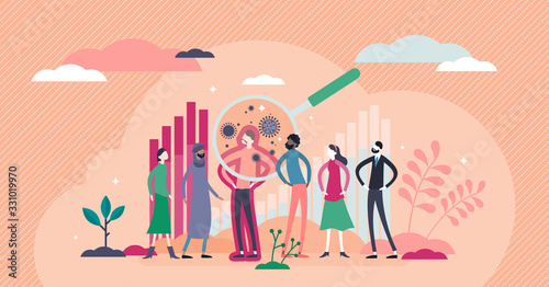 Virus statistics concept, flat tiny persons vector illustration