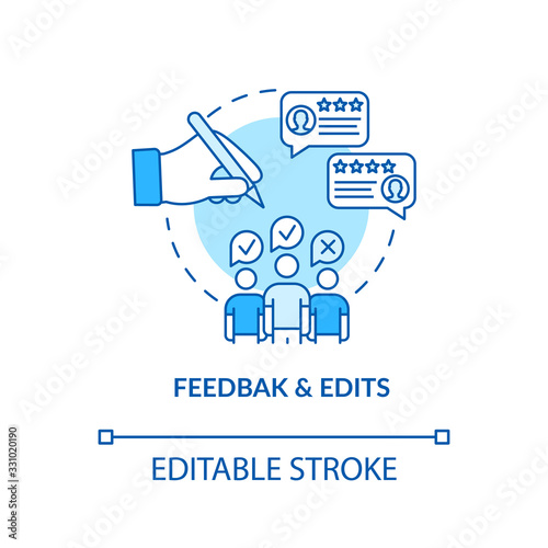 Feedback and edits, design process step concept icon. Customer comments, required changes making idea thin line illustration. Vector isolated outline RGB color drawing. Editable stroke