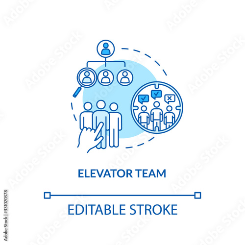 Elevator team, collaboration type concept icon. Work on-demand, staff cooperation idea thin line illustration. Design team structure. Vector isolated outline RGB color drawing. Editable stroke