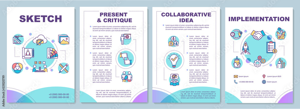 Creative process brochure template. Workshop method for teamwork. Flyer, booklet, leaflet print, cover design with linear icons. Vector layouts for magazines, annual reports, advertising posters