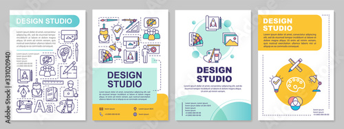 Design studio brochure template. Creative agency. Artist office. Flyer, booklet, leaflet print, cover design with linear icons. Vector layouts for magazines, annual reports, advertising posters