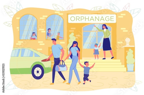 Happy Parents Adopting Little Child from Orphanage