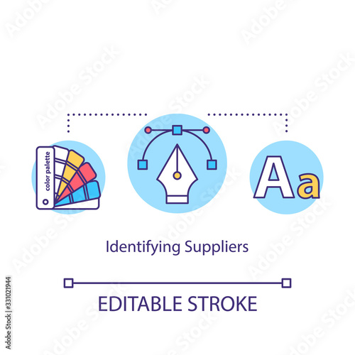 Identifying suppliers concept icon. Constant supplies arranging idea thin line illustration. Service provider choice, materials procurement. Vector isolated outline RGB color drawing. Editable stroke