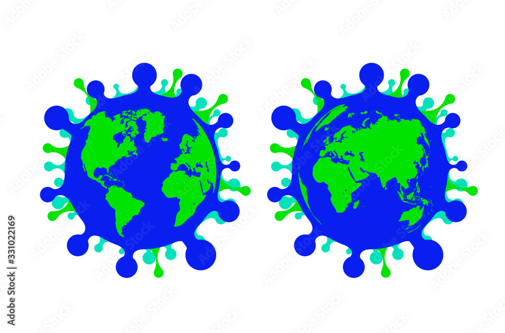 Coronavirus World map Icon Cell COVID 19 New Infection Influenza Dangerous China Vector Isolated