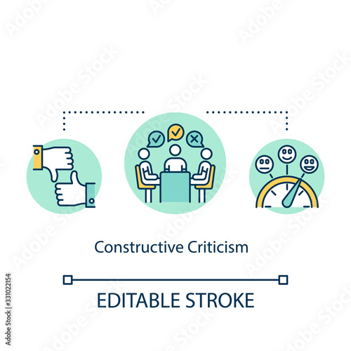 Constructive criticism concept icon. Project comments and change idea thin line illustration. Listening suggestions and making corrections. Vector isolated outline RGB color drawing. Editable stroke