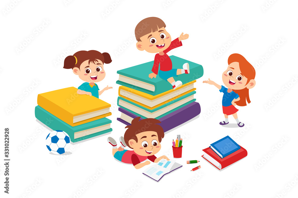 kids reading a book together. kids reading a book together.