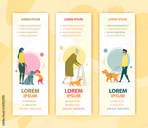 Pet Story. Blind Woman and Boy with Dog Guide.