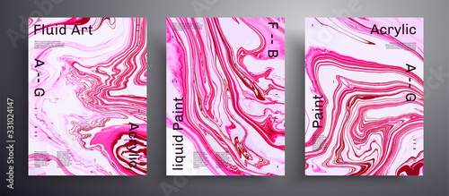 Abstract acrylic banner, fluid art vector texture set. Beautiful background that applicable for design cover, invitation, flyer and etc. Pink, magenta and white creative iridescent artwork